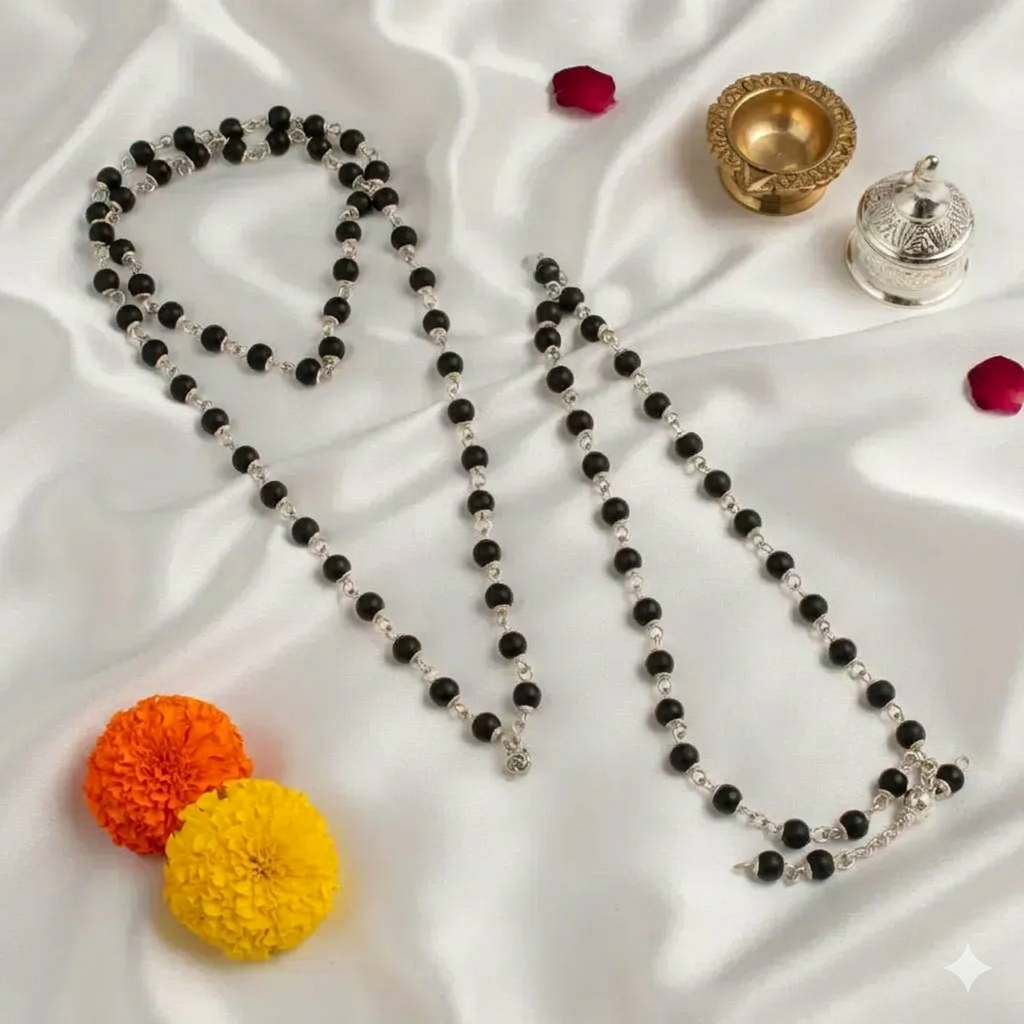 Silver Caped Karungali Mala For KIDS With One Big Bead