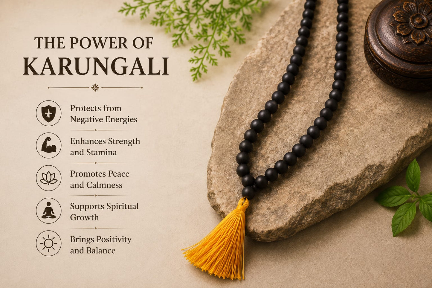 KARUNGALI MALA 108 BEADS EBONY WOOD (BUY 1 GET 1 FREE GIF