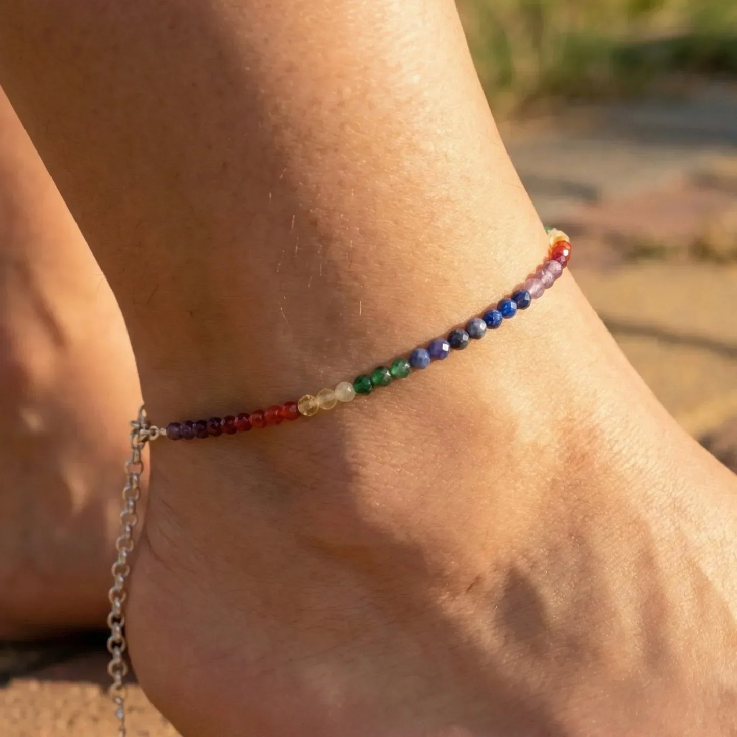 7 Chakra Natural Crystal Beaded Anklet