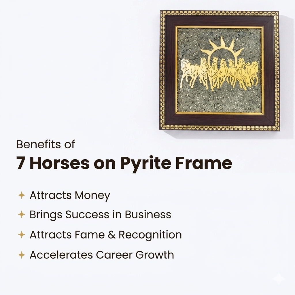 7 Horses on Raw Pyrite Frame | Seven Horses Wall Decor Pyrite Stone Frame for Success & Fame |  Items for Money Attraction | Wall Decor | Ideal Gift
