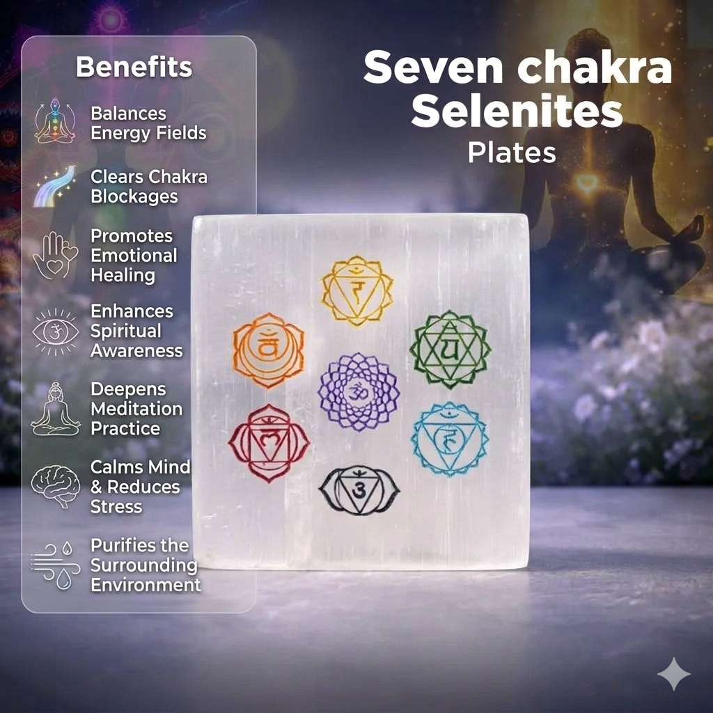 Selenite Crystal Charging Plate with 7 Chakra