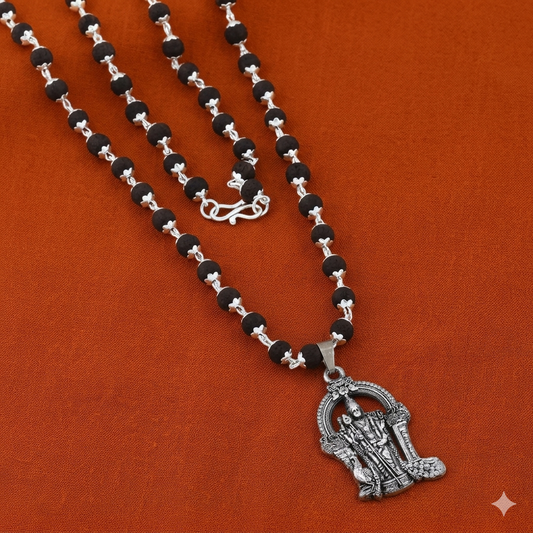Lord Murugan Vel Pendant | Silver Cap Karungali Mala