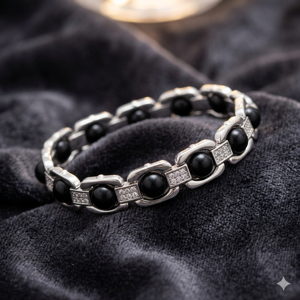 Silver Plated Karungali Modern Bracelet - Natural Ebony Wood