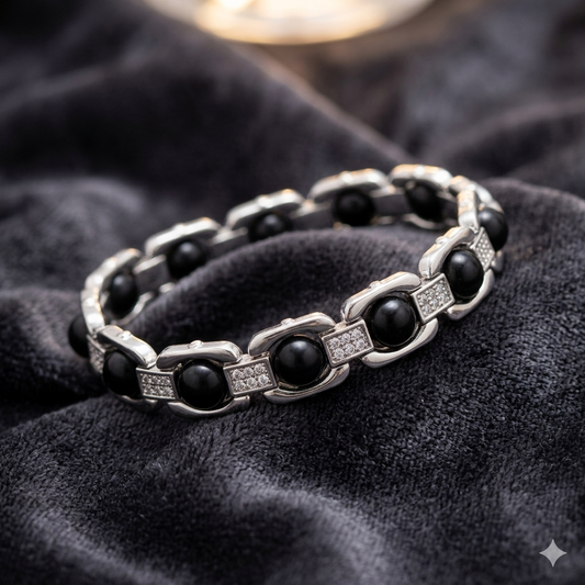 Silver Plated Karungali Modern Bracelet - Natural Ebony Wood