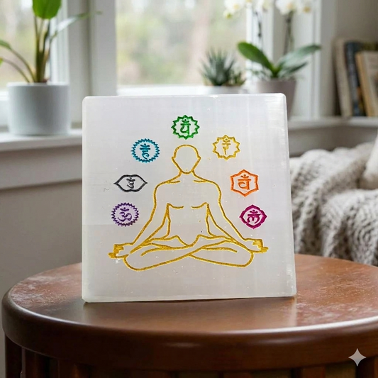 Selenite Crystal Charging Plate with 7 Chakra