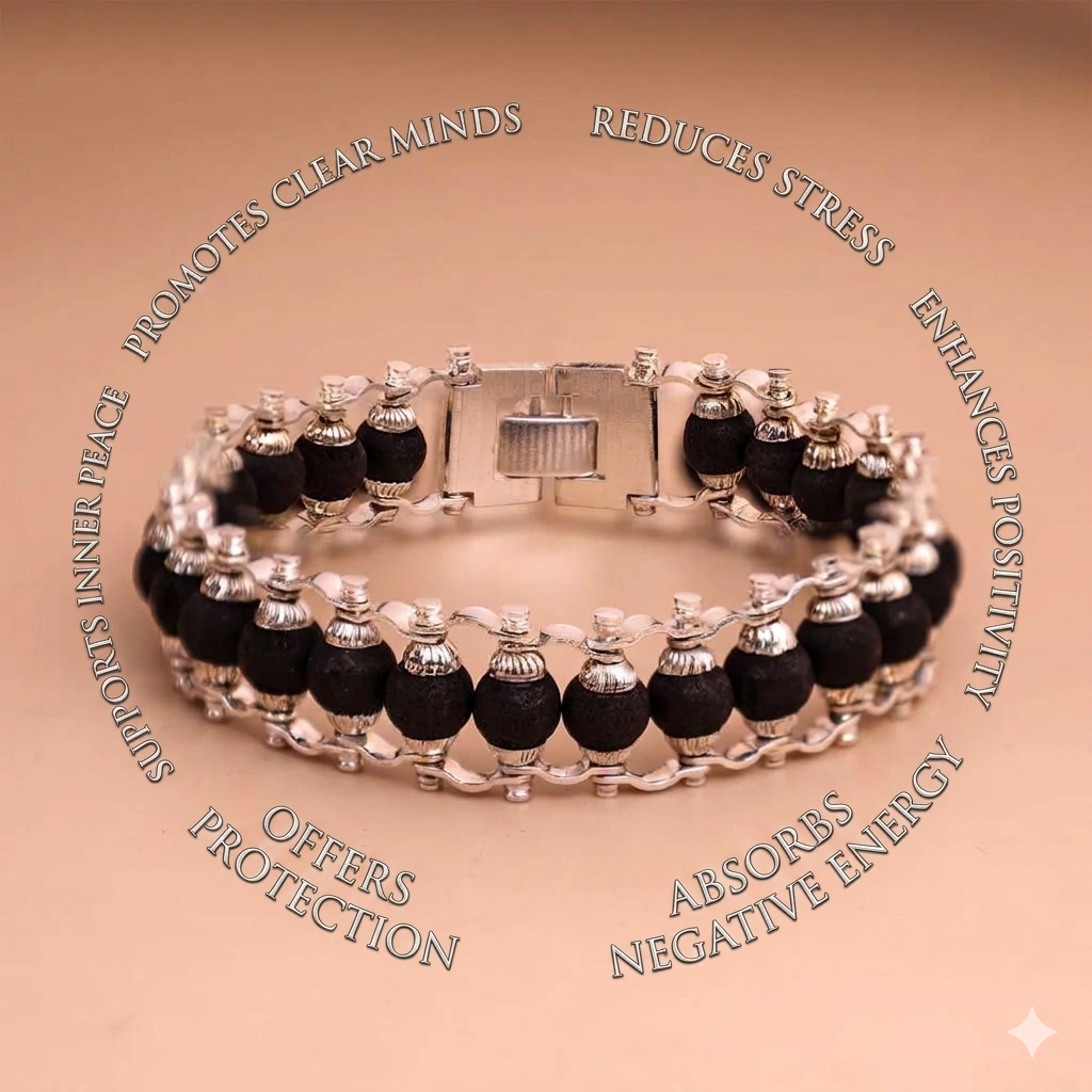 Silver Link Plated Karungali Modern Bracelet - Natural Ebony Wood