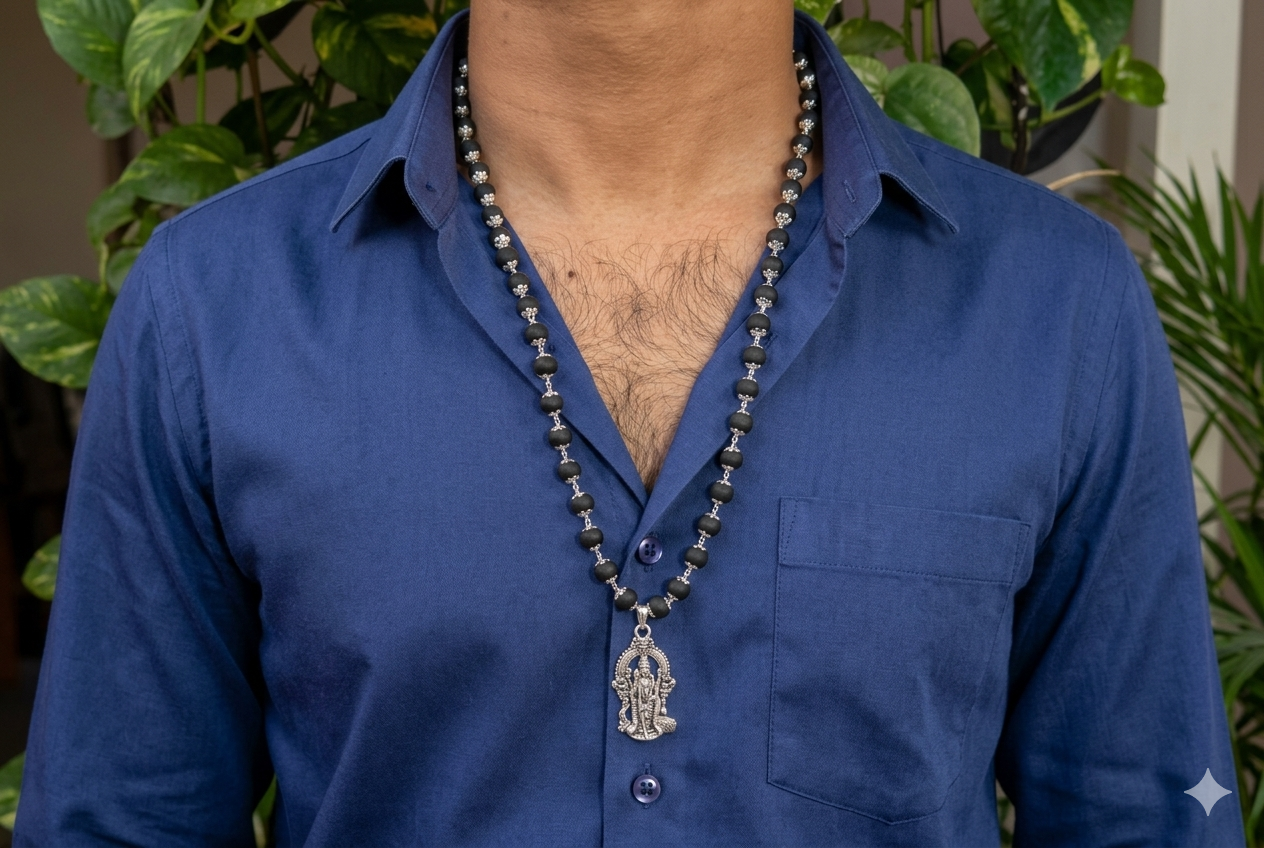 Lord Murugan Vel Pendant | Silver Cap Karungali Mala