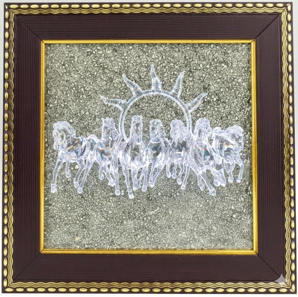 7 Horses on Raw Pyrite Frame | Seven Horses Wall Decor Pyrite Stone Frame for Success & Fame |  Items for Money Attraction | Wall Decor | Ideal Gift