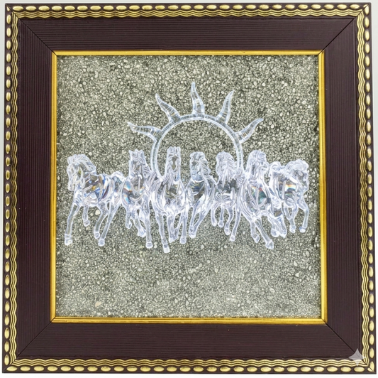 7 Horses on Raw Pyrite Frame | Seven Horses Wall Decor Pyrite Stone Frame for Success & Fame |  Items for Money Attraction | Wall Decor | Ideal Gift