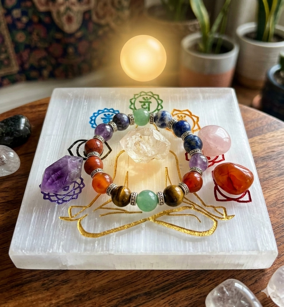 Selenite Crystal Charging Plate with 7 Chakra